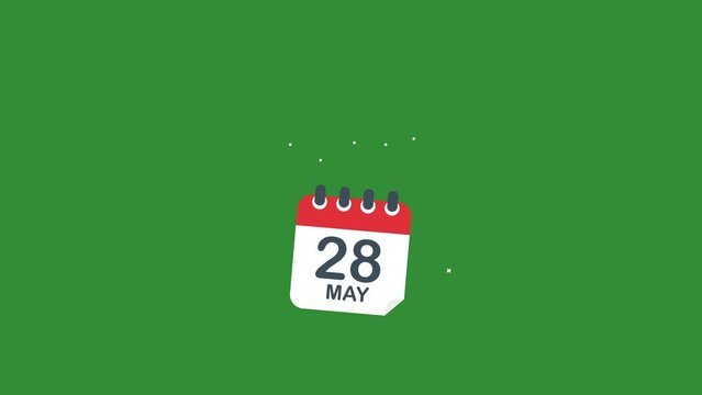 01 march calendar event animation. transition effect.green background.chroma key.Flat calendar icon