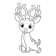 Funny deer cartoon characters vector illustration. For kids coloring book.