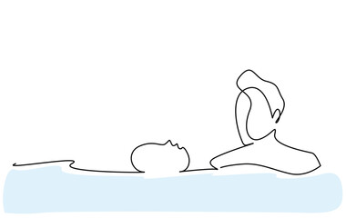 father teacher sea pool little boy swimming training lesson line art