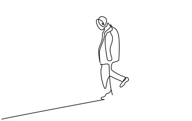 mature old man walking thoughtfully outside alone full length line art