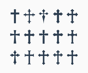Christian cross icon collection. Set of different cross symbol vector illustrations.