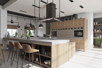 Kitchen: Create a set of images that showcase a modern, functional kitchen. Focus on the appliances and unique features such as a center island or built - in shelving. Generative AI
