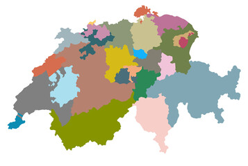 Switzerland map with the administration of regions.