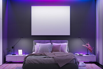 Illustration of modern bedroom - canvas mockup. 3D illustration