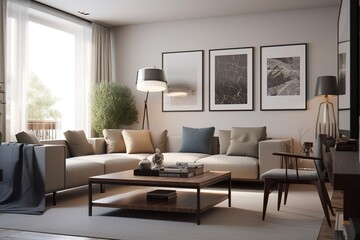 Obraz na płótnie Canvas Living Room: Capture a set of images that showcase a stylish, comfortable living room. Generative AI