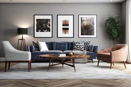 Living Room: Capture a set of images that showcase a stylish, comfortable living room. Generative AI