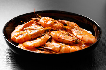 Fried shrimp on a dark background
