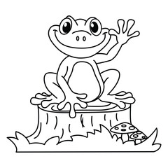 Funny frog cartoon characters vector illustration. For kids coloring book.