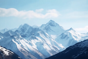 Fototapeta premium Mountains in winter, covered in snow. AI generated content