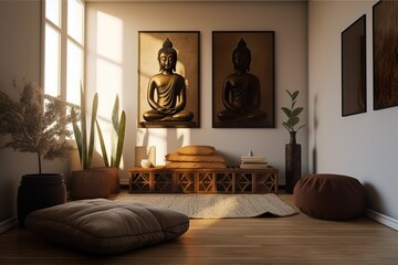 Meditation Room: Create a set of images that showcase a serene, tranquil meditation room. Generative AI