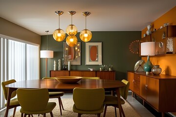Mid - Century Modern Dining Room: Create a dining room with a mid - century modern - inspired design. Generative AI