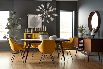 Mid - Century Modern Dining Room: Create a dining room with a mid - century modern - inspired design.Generative AI