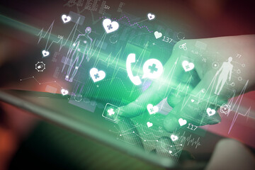 Close-up of a touchscreen with healthcare icons