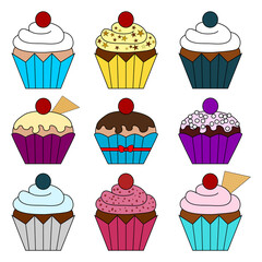 Cartoon cupcakes set. Ilustration isolated on transparent background.