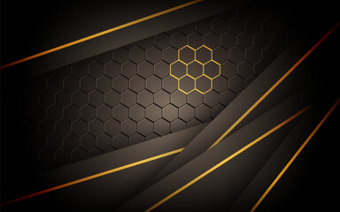 dark abstract brown light background gradient shapes with hexagon mesh pattern decoration.