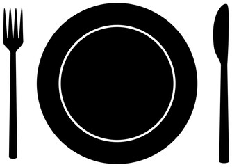 Plate with fork and knife icon. 