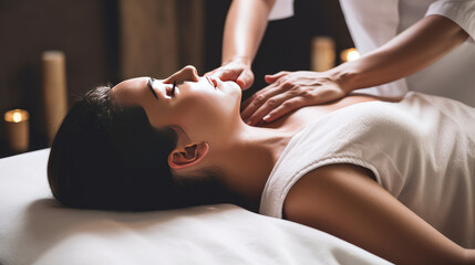 Obraz premium Young woman getting a massage - made with Generative AI