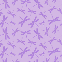 Purple seamless pattern with purple dragonflies