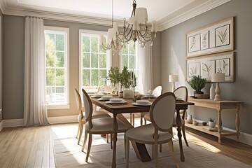 Dining Room: Create a set of images that showcase an elegant, inviting dining room. Generative AI