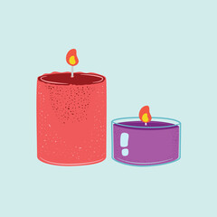 Illustration of two lit colored candles of different sizes