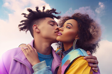 Gen Z Multi-Ethnic Couple in Romantic close-up Pose 