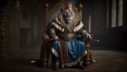 Fototapeta na wymiar 王座に座るライオンの王