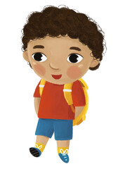 cartoon child kid boy pupil going to school learning childhood illustration for kids