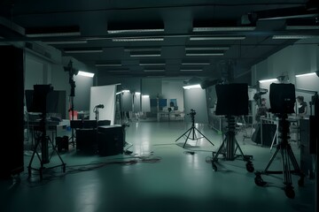 A room with a camera and equipment - Generative AI