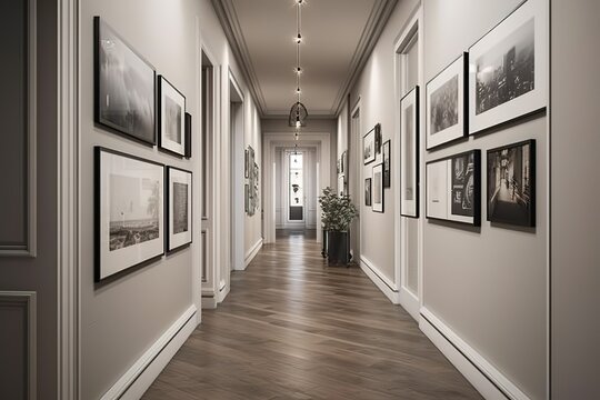 Hallway: Capture a set of images that showcase a well - designed, functional hallway. Generative AI