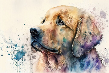 Watercolor golden retriever dog. Generative AI.