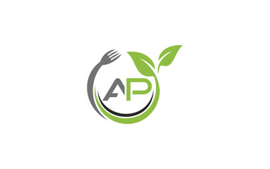 Green leaf nature with spoon and healthy logo design spoon fork and leaf