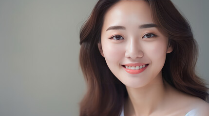 Fototapeta premium Amazing beautiful Asian girl against grey background - portrait studio shot - made with Generative AI
