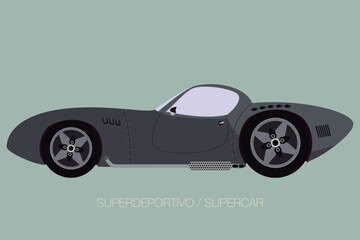 retro super car, side view, flat design style