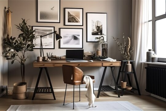 Home Office: Capture a set of images that showcase a productive, inspiring home office. Generative AI