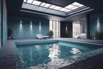 Indoor Pool: Create a set of images that showcase a luxurious, refreshing indoor pool.  Generative AI