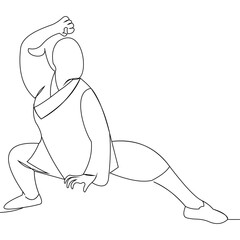 Martial arts woman vector continuous line drawing