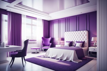 Fototapeta na wymiar luxury bedroom suite in resort high rise hotel with working table