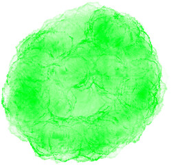 Round green watercolor blot. Textured hand painted artistic circle. Translucent round PNG stain.