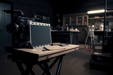 ﻿A kitchen with a table and a camera on it - Generative AI