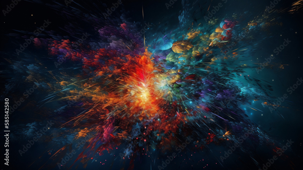 Wall mural background with color explosion space red cloud generative ai