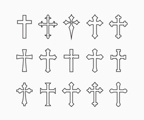 Set Christian cross vector symbol outline style