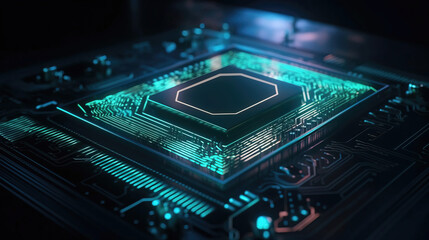 Fototapeta premium CPU quantum computer with artificial intelligence, abstract digital concept. generative AI