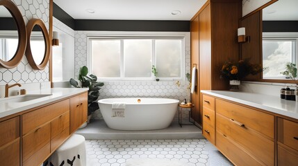 Mid century modern style bathroom with wood modern twist mcm ideas interior design trending