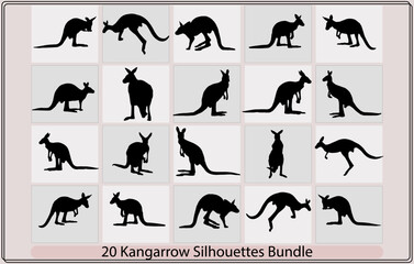 Kangaroo vector silhouette,collection of kangaroo silhouette. kangaroo silhouette,Set silhouettes of kangaroo,kangaroo logo icon designs vector