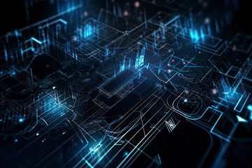 Obraz premium Abstract technology big data background concept. Artificial intelligence tech. Big data and cybersecurity. Transfer and storage of data sets, blockchain, server. Colorful background