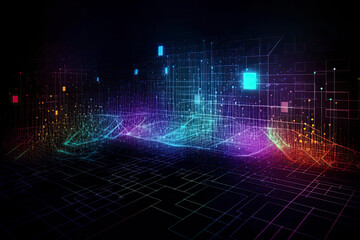 Obraz premium Abstract technology big data background concept. Artificial intelligence tech. Big data and cybersecurity. Transfer and storage of data sets, blockchain, server. Colorful background