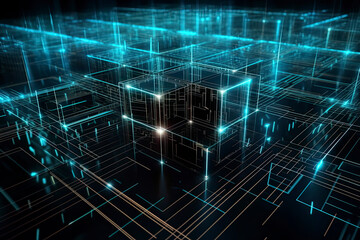 Obraz premium Abstract technology big data background concept. Artificial intelligence tech. Big data and cybersecurity. Transfer and storage of data sets, blockchain, server. Colorful background