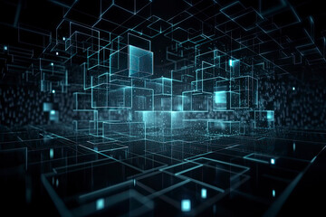 Abstract technology big data background concept. Artificial intelligence tech. Big data and cybersecurity. Transfer and storage of data sets, blockchain, server. Colorful background