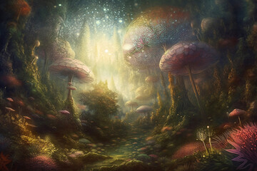 Fototapeta na wymiar fantasy landscape with giant mushrooms