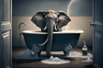 elephant in the bathroom. ai generative